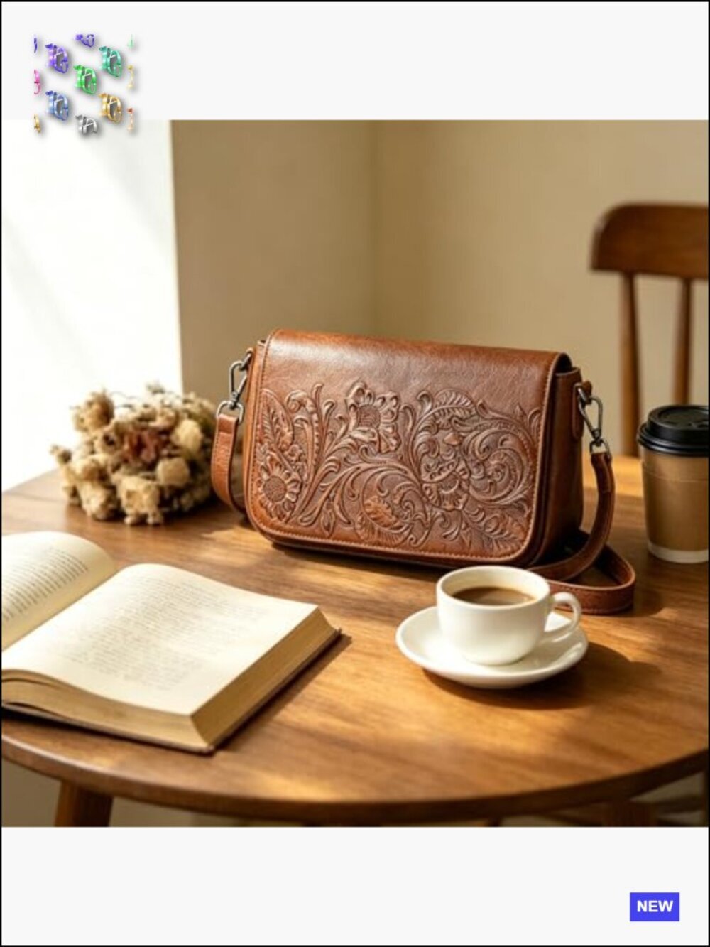 Floral Embossed Vegan Leather Crossbody Bag Lightweight Shoulder Purse for - Picture 7 of 7
